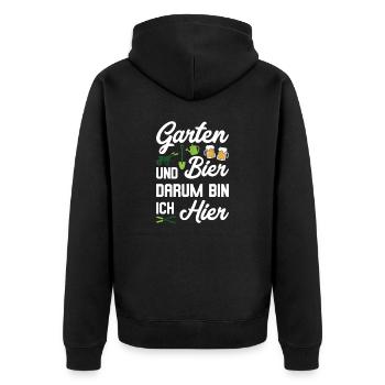 Garten und Bier Darum Bin Ich Hier Geschenk - Unisex Premium Bio Zip Hoodie - Schwarz - Hinten - Nico (187cm)