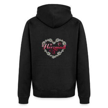 Herzmadl Edelweiß Herz Liebe Madl Bayern Dirndl - Unisex Premium Bio Zip Hoodie - Schwarz - Hinten - Nico (187cm)