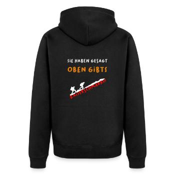 Sie haben gesagt oben gibts Kaiserschmarrn - Unisex Premium Bio Zip Hoodie - Schwarz - Hinten - Nico (187cm)