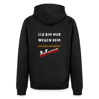 Ich bin nur wegen dem Kaiserschmarrn gekommen - Unisex Premium Bio Zip Hoodie - Schwarz - Hinten - Nico (187cm)