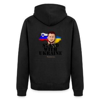 Slowenien Ukraine Selenskyj - Unisex Premium Bio Zip Hoodie - Schwarz - Hinten - Nico (187cm)