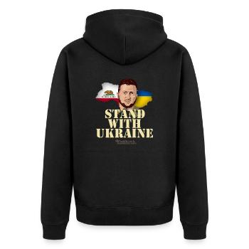 Ukraine Kalifornien Selenskyj - Unisex Premium Bio Zip Hoodie - Schwarz - Hinten - Nico (187cm)