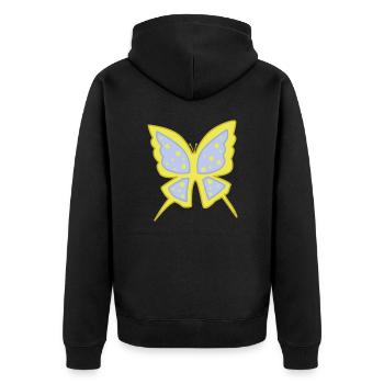 Blau-gelbe helle Papillion - Unisex Premium Bio Zip Hoodie - Schwarz - Hinten - Nico (187cm)