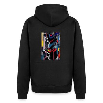 Moderne Musik Kunst Cyber Punk Stil - Unisex Premium Bio Zip Hoodie - Schwarz - Hinten - Nico (187cm)