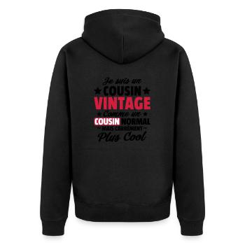 cousin vintage / cadeau humour cousin - Veste à capuche bio Premium Unisexe - noir - Dos - Nico (187cm)