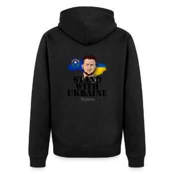 Ukraine supporter Merch Nevada Zelenskyj - Unisex Premium Organic Zip Hoodie - black - Back - Nico (187cm)