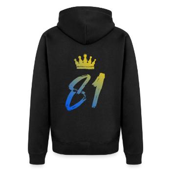 81 Zahl Krone - Unisex Premium Bio Zip Hoodie - Schwarz - Hinten - Nico (187cm)