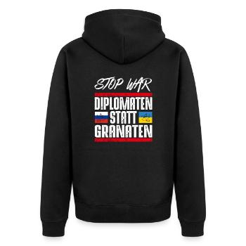 NO WAR - Unisex Premium Bio Zip Hoodie - Schwarz - Hinten - Nico (187cm)