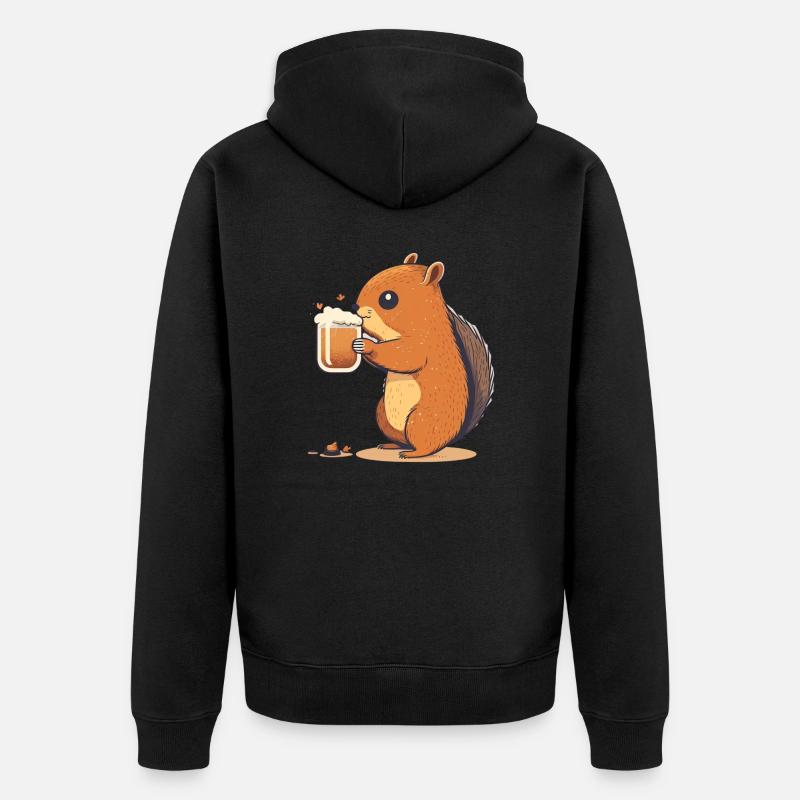 Süßes Eichhörnchen mit Bier - Unisex Premium Bio Zip Hoodie - Schwarz