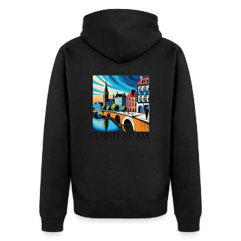 AMSTERDAM - Unisex Premium Bio Zip Hoodie - Schwarz - Hinten - Nico (187cm)