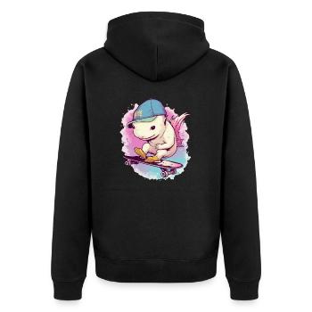Axolotl sur son skate - Veste à capuche bio Premium Unisexe - noir - Dos - Nico (187cm)