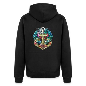 Anker, Retro, Meer, Maritim, Tattoo Style, Symbol - Unisex Premium Bio Zip Hoodie - Schwarz - Hinten - Nico (187cm)