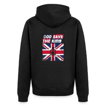 Gott schütze den König Roi Charles III. - Unisex Premium Bio Zip Hoodie - Schwarz - Hinten - Nico (187cm)