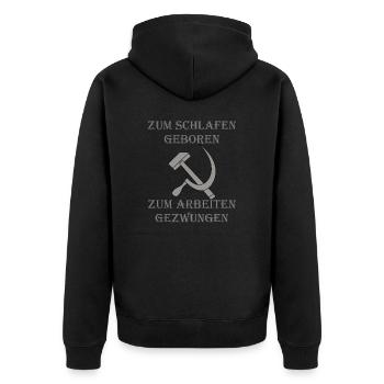 ZUM SCHLAFEN GEBOREN - Unisex Premium Bio Zip Hoodie - Schwarz - Hinten - Nico (187cm)