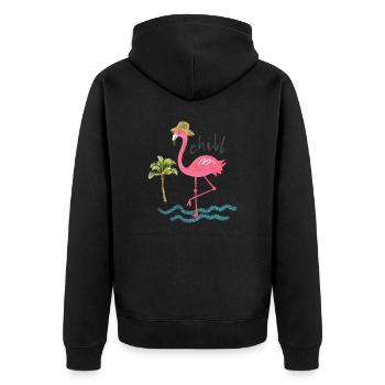 Chillin Flamingo T-Shirt - Unisex Premium Bio Zip Hoodie - Schwarz - Hinten - Nico (187cm)