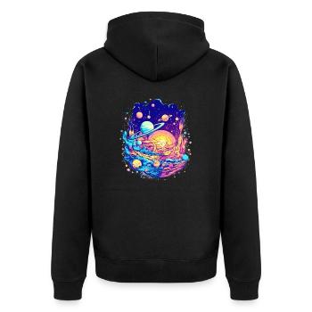 Im Weltall und im Universum gibt es viele Planeten - Unisex Premium Bio Zip Hoodie - Schwarz - Hinten - Nico (187cm)