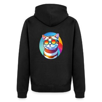 Spectacled cat - Unisex Premium Organic Zip Hoodie - black - Back - Nico (187cm)