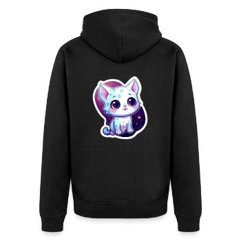 "Purrrfect Space Dreams" - Unisex Premium Bio Zip Hoodie - Schwarz - Hinten - Nico (187cm)