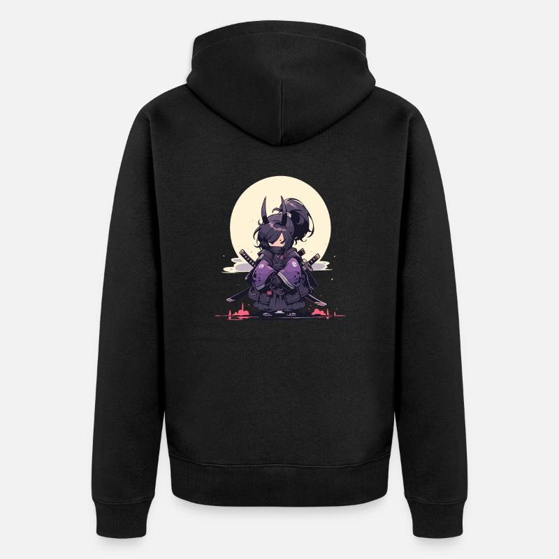 Episches Samurai Mädchen Anime-Design - Unisex Premium Bio Zip Hoodie - Schwarz