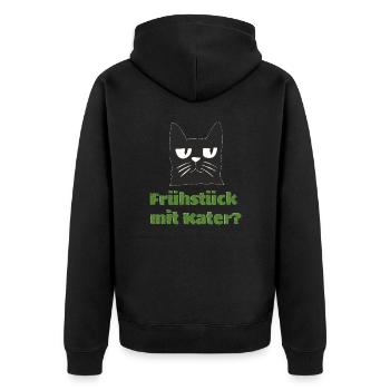 frühstück mit kater - Unisex Premium Bio Zip Hoodie - Schwarz - Hinten - Nico (187cm)