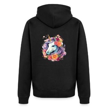 Einhorn Blumen bund - Unisex Premium Bio Zip Hoodie - Schwarz - Hinten - Nico (187cm)