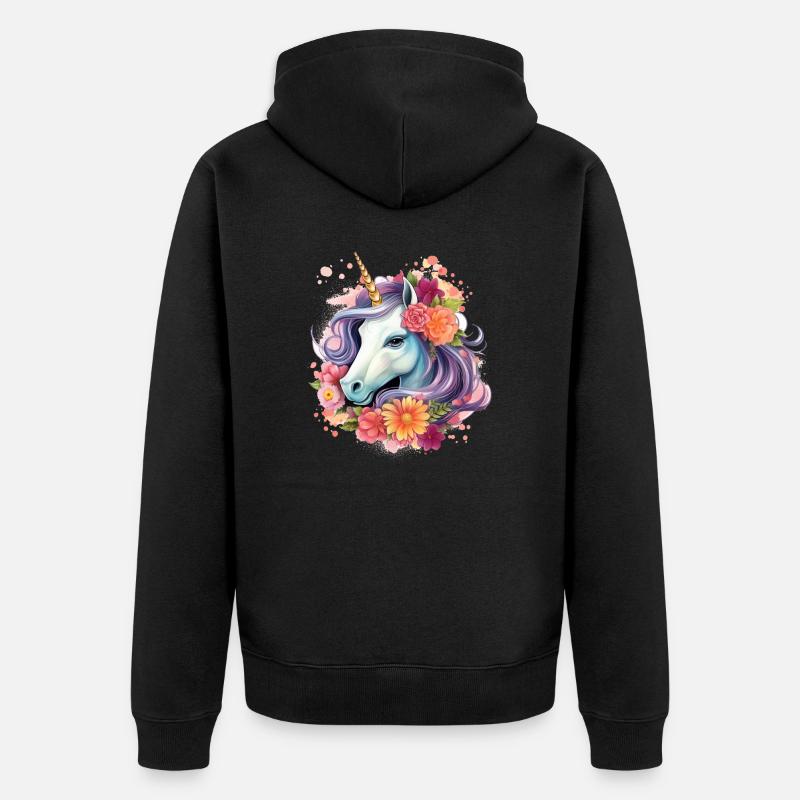 Bouquet de fleurs de licorne - Veste à capuche bio Premium Unisexe - noir