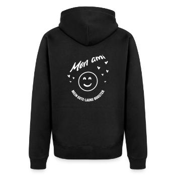 Mon ami, mein gute Laune Booster - Unisex Premium Bio Zip Hoodie - Schwarz - Hinten - Nico (187cm)