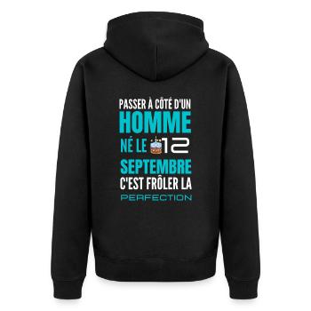 Anniversaire homme né le 12 Novembre - Veste à capuche bio Premium Unisexe - noir - Dos - Nico (187cm)