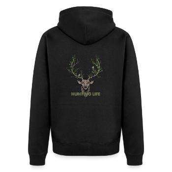 Hunting Elch mit Geweih - Unisex Premium Bio Zip Hoodie - Schwarz - Hinten - Nico (187cm)