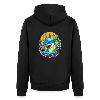 Hai - Unisex Premium Bio Zip Hoodie - Schwarz - Hinten - Nico (187cm)