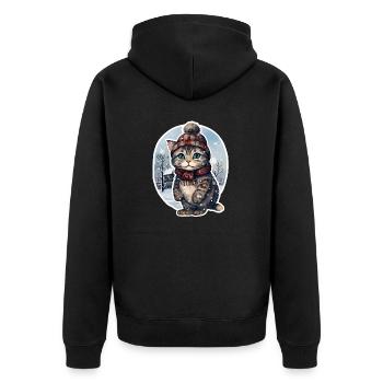 Katze mit Mütze und Schal im Schnee - Unisex Premium Bio Zip Hoodie - Schwarz - Hinten - Nico (187cm)