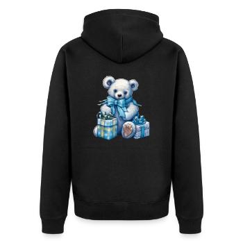 blue teddy 5 - Unisex Premium Bio Zip Hoodie - Schwarz - Hinten - Nico (187cm)