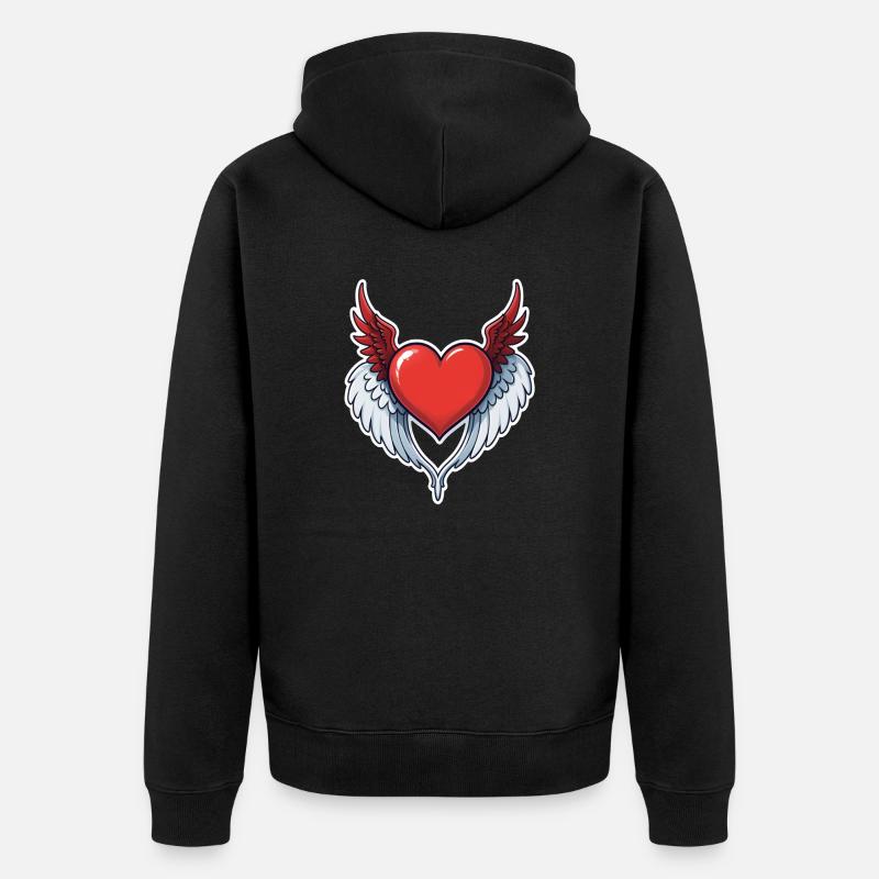 coeur rouge avec des ailes - Veste à capuche bio Premium Unisexe - noir