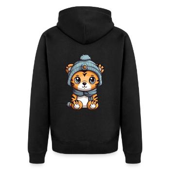 Tiger Tier Baby Comic Winter - Unisex Premium Bio Zip Hoodie - Schwarz - Hinten - Nico (187cm)