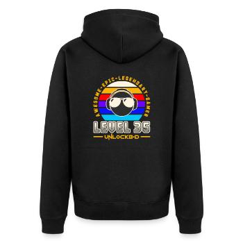 Level 35 - Unisex Premium Organic Zip Hoodie - black - Back - Nico (187cm)