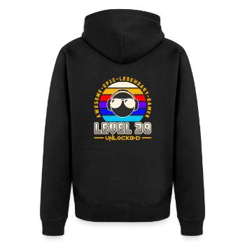 Level 39 - Unisex Premium Organic Zip Hoodie - black - Back - Nico (187cm)