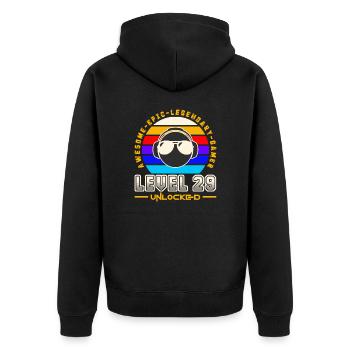 Level 29 - Unisex Premium Organic Zip Hoodie - black - Back - Nico (187cm)