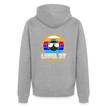 Stufe 27 - Unisex Premium Bio Zip Hoodie - Grau meliert - Hinten - Nico (187cm)