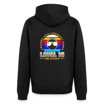 Level 19 - Unisex Premium Organic Zip Hoodie - black - Back - Nico (187cm)