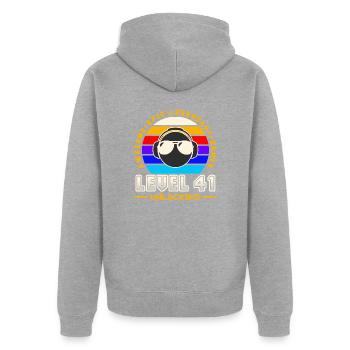 Stufe 41 - Unisex Premium Bio Zip Hoodie - Grau meliert - Hinten - Nico (187cm)