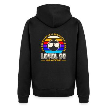 Level 68 - Unisex Premium Organic Zip Hoodie - black - Back - Nico (187cm)