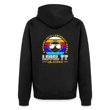 Level 77 - Unisex Premium Organic Zip Hoodie - black - Back - Nico (187cm)