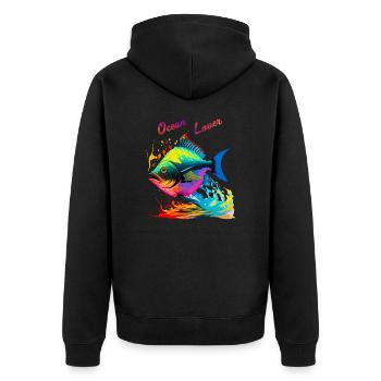 Ocean Lover. Poisson coloré - Veste à capuche bio Premium Unisexe - noir - Dos - Nico (187cm)