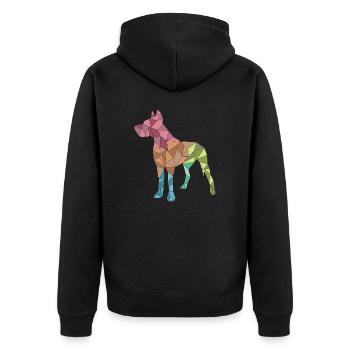 GROSSER DANE, geometrisch, bunt - Unisex Premium Bio Zip Hoodie - Schwarz - Hinten - Nico (187cm)