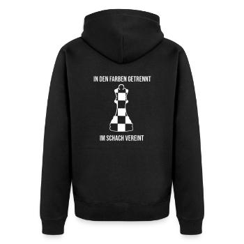 In den Farben getrennt im Schach vereint - Unisex Premium Bio Zip Hoodie - Schwarz - Hinten - Nico (187cm)