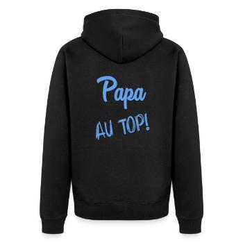 FROHER VATERTAG. PAPA. VATERTAG - Unisex Premium Bio Zip Hoodie - Schwarz - Hinten - Nico (187cm)