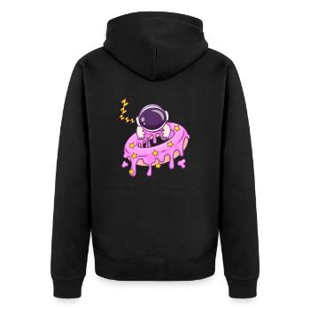 Niedlicher Baby-Astronaut, der auf Donut-Cartoon schläft - Unisex Premium Bio Zip Hoodie - Schwarz - Hinten - Nico (187cm)