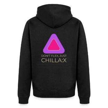 Don‘t flex, just chillax - Unisex Premium Bio Zip Hoodie - Schwarz - Hinten - Nico (187cm)