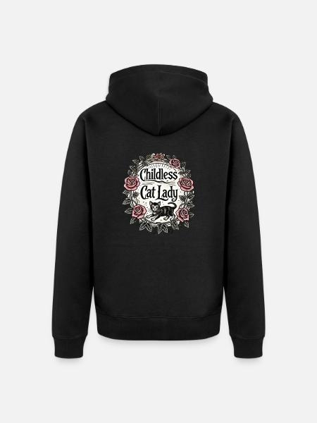 Kinderlose Katzendame - Unisex Premium Bio Zip Hoodie - Schwarz