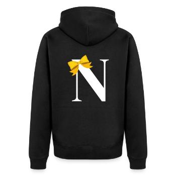 Letter n yellow bow - Unisex Premium Organic Zip Hoodie - black - Back - Nico (187cm)